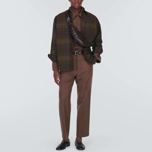 LEMAIRE Plaid Wool Overshirt in Khaki Burgundy, Men's Size 52, NEW